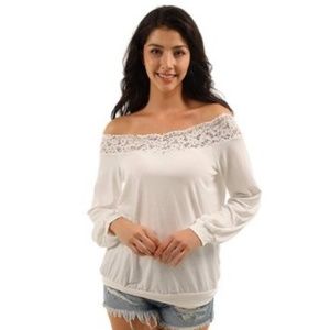 Top Lace Long Sleeve Off The Shoulder Loose Blouse